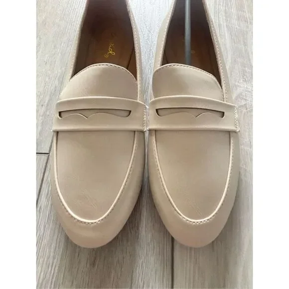 Cupid stone/cream slip on flat penny loafers size 7 - Picture 3 of 10
